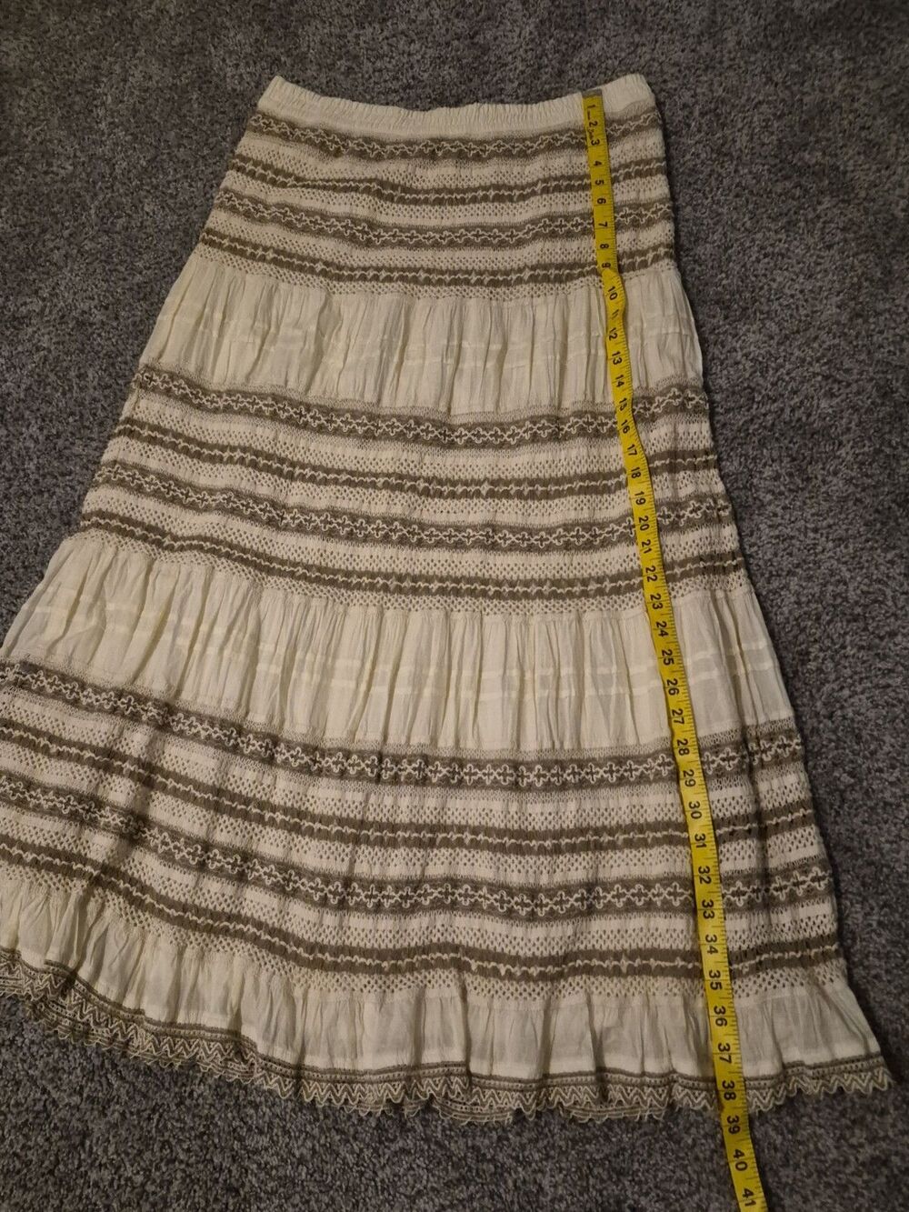 Chico's Crochet Tiered Midi Skirt Ivory Taupe Cotton 2, US 12 Boho Prairie Fairy - Picture 12 of 13
